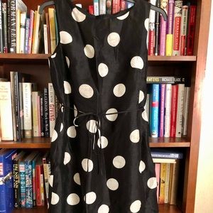 Linen/silk dot sheath dress w/removable waist tie